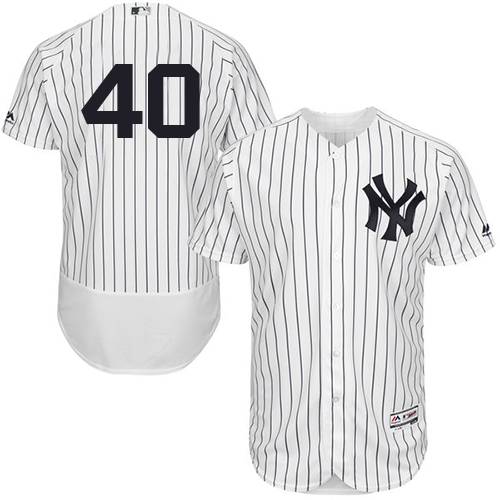 Yankees #40 Luis Severino White Strip Flexbase Authentic Collection Stitched MLB Jersey - Click Image to Close